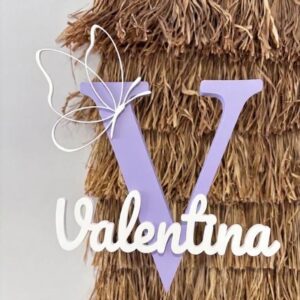 Inicial Decorativa Lavanda Pastel con Nombre en Relieve